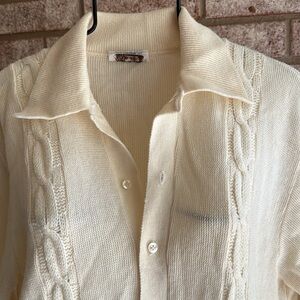Vintage 50 60s Cream Cardigan cable stitch